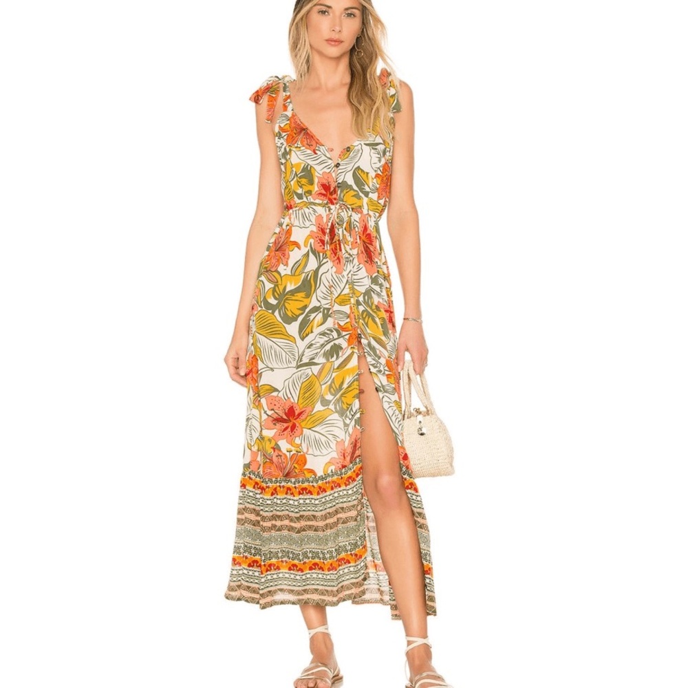 Anthropologie Floral Midi Dress in White, Orange & Yellow
